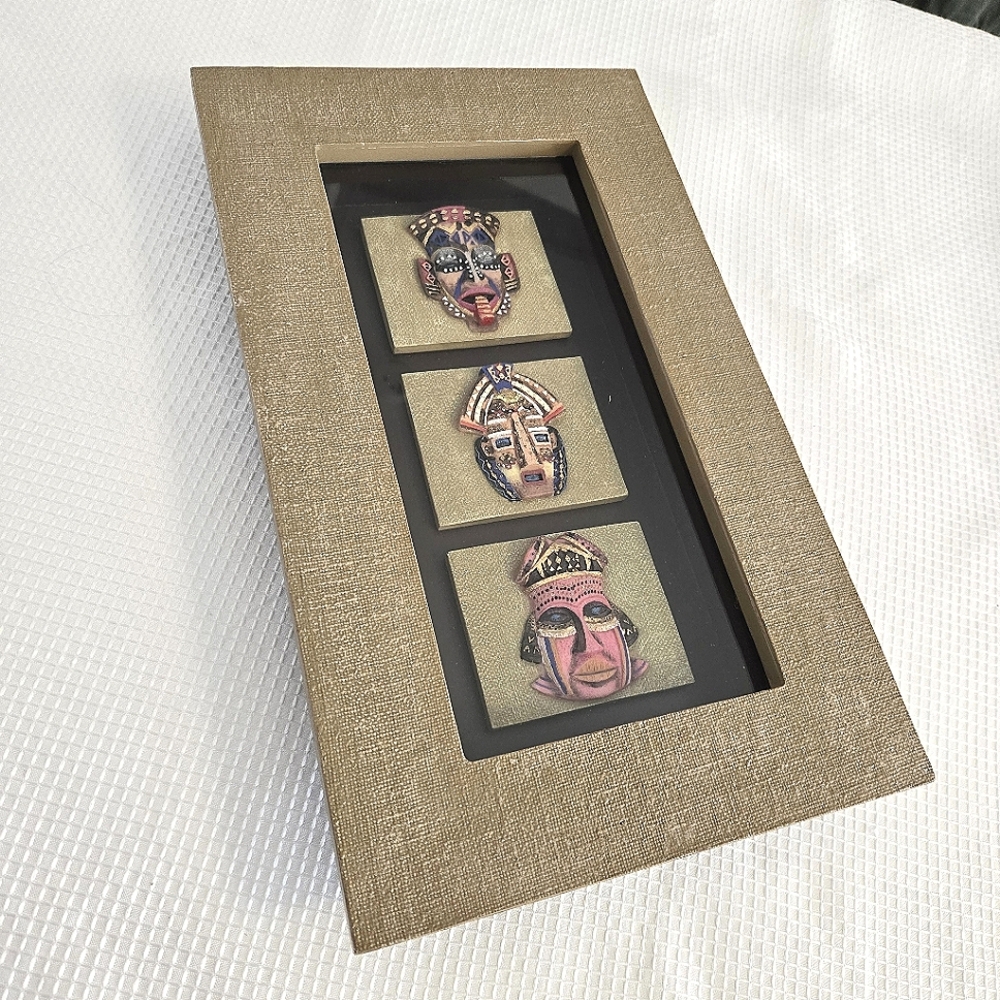 Shadowbox Framed Tribal Mask Wall Art Matted 15x9x2 Cultural Africa